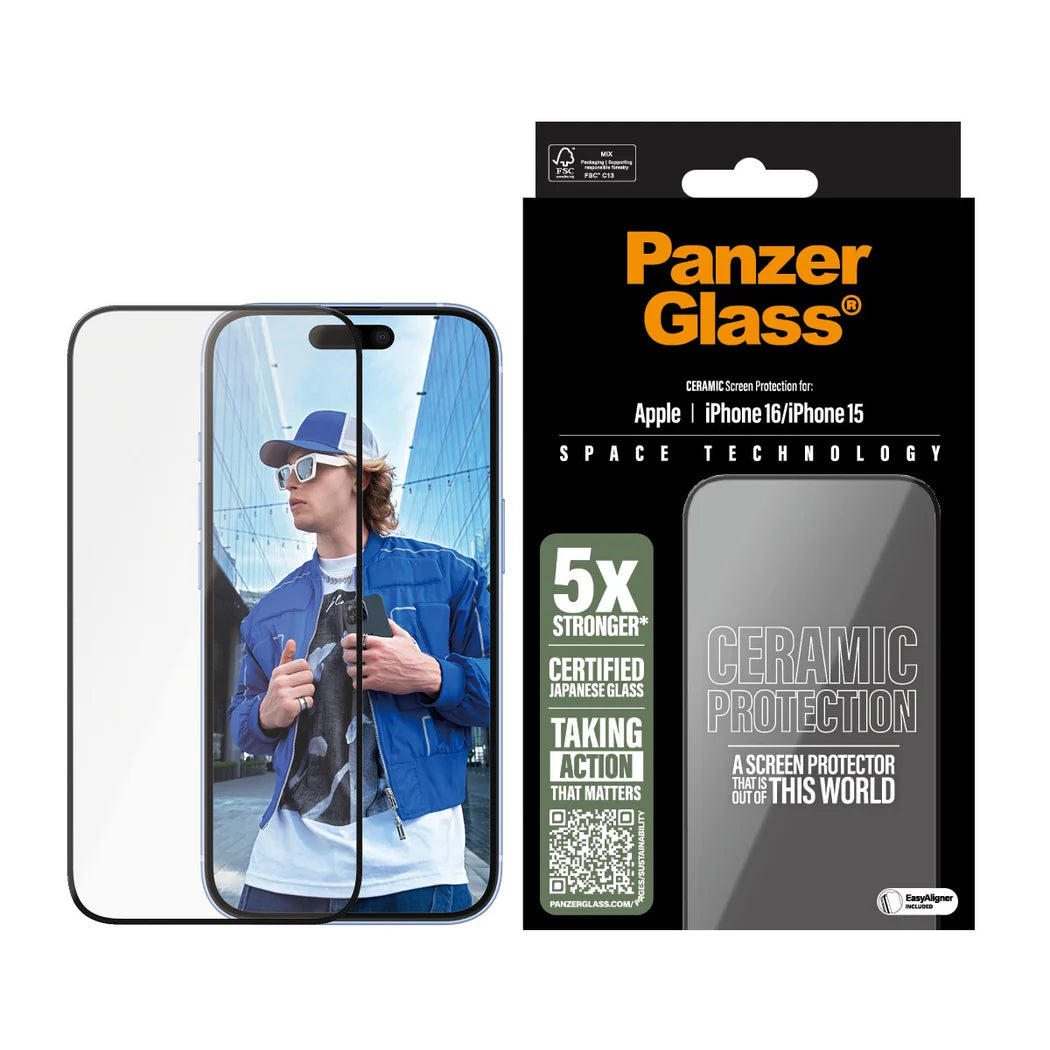 PanzerGlass Ceramic Screen Protector for iPhone 16 Series | Ultra-Wide Fit