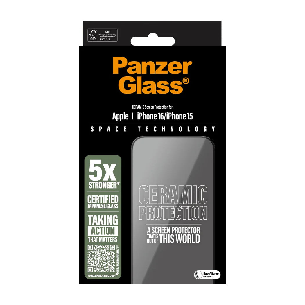 PanzerGlass Ceramic Screen Protector for iPhone 16 Series | Ultra-Wide Fit