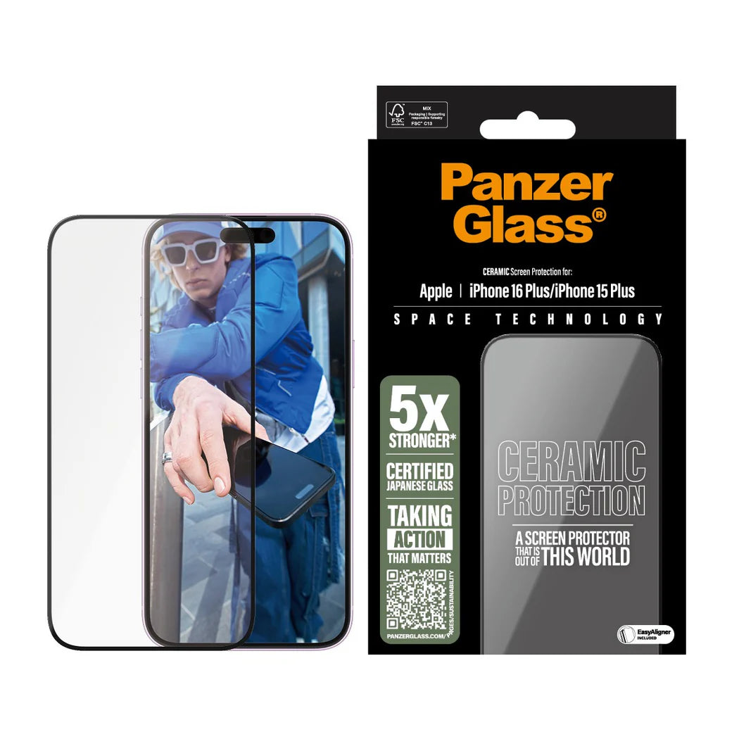 PanzerGlass Ceramic Screen Protector for iPhone 16 Series | Ultra-Wide Fit