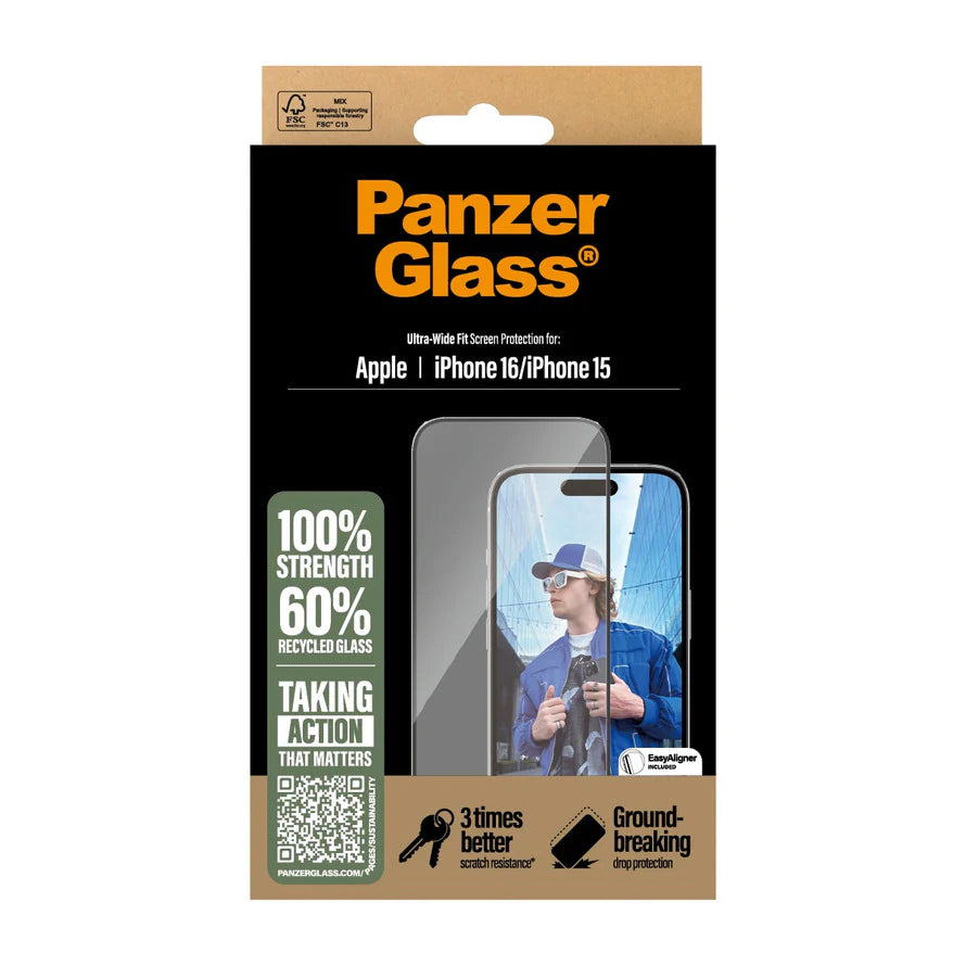 PanzerGlass Screen Protector iPhone 16 Series Ultra-Wide Fit