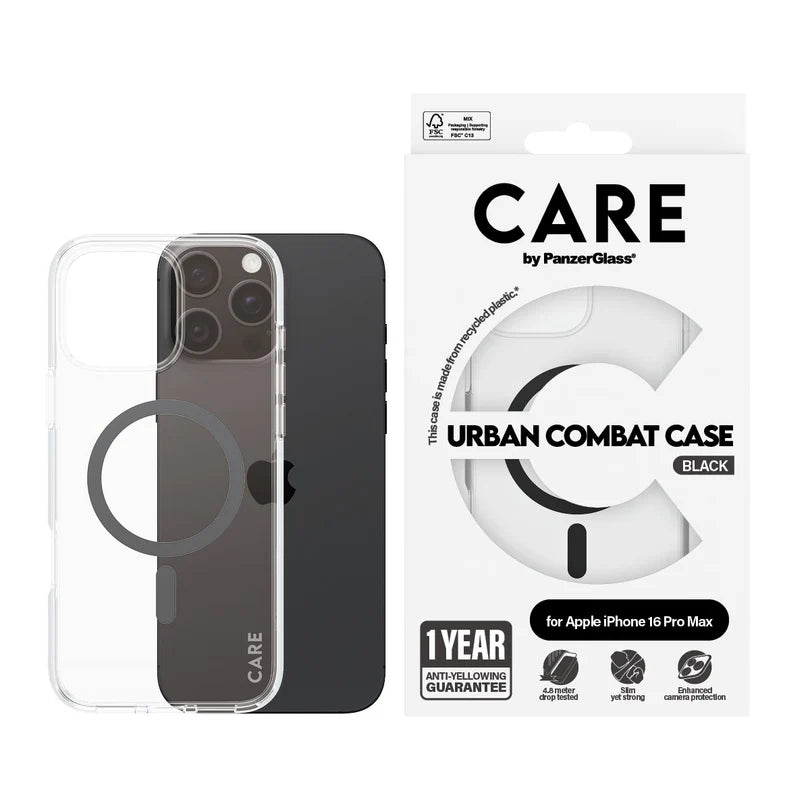 Care Flagship Case Transparent Urban Combat w/ Black MagSafe iPhone 16 Series