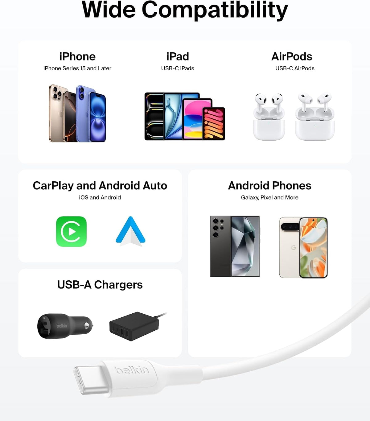 Belkin BoostCharge PVC USB-C to USB-A Cable 3m White