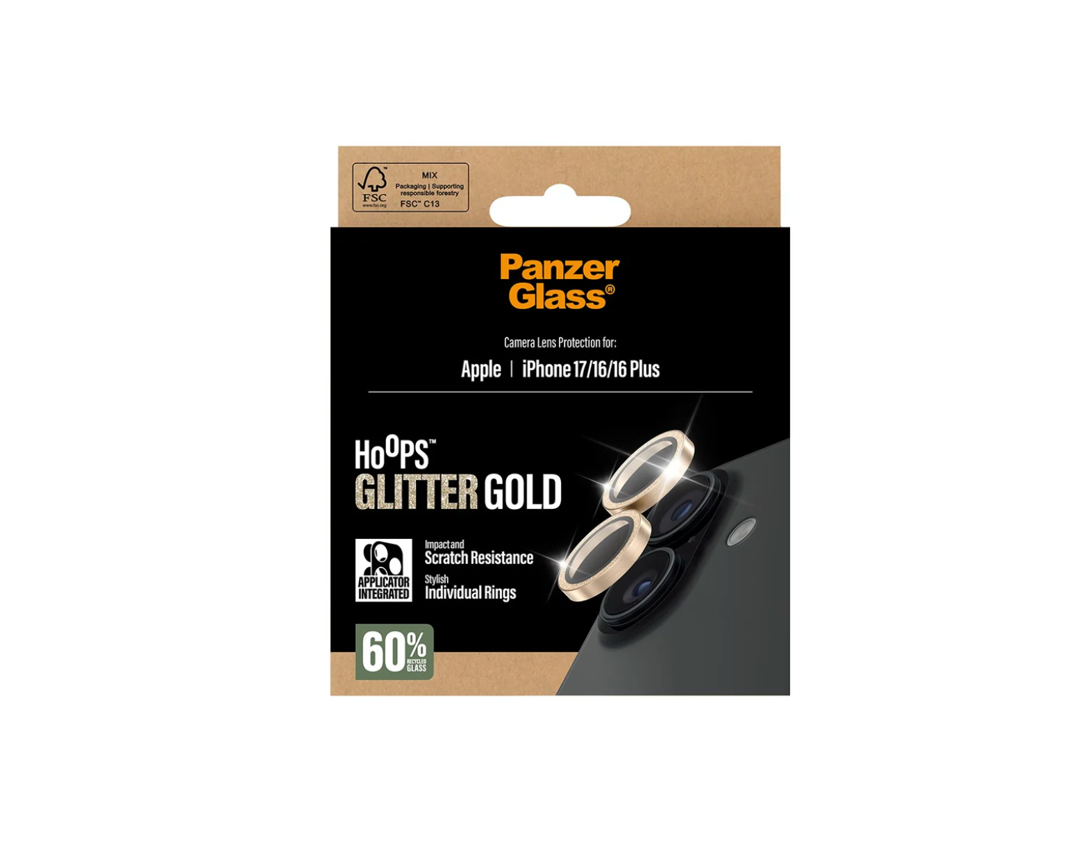 PanzerGlass Hoops Camera Lens Protector Glitter Gold for iPhone 17 Series and iPhone Air