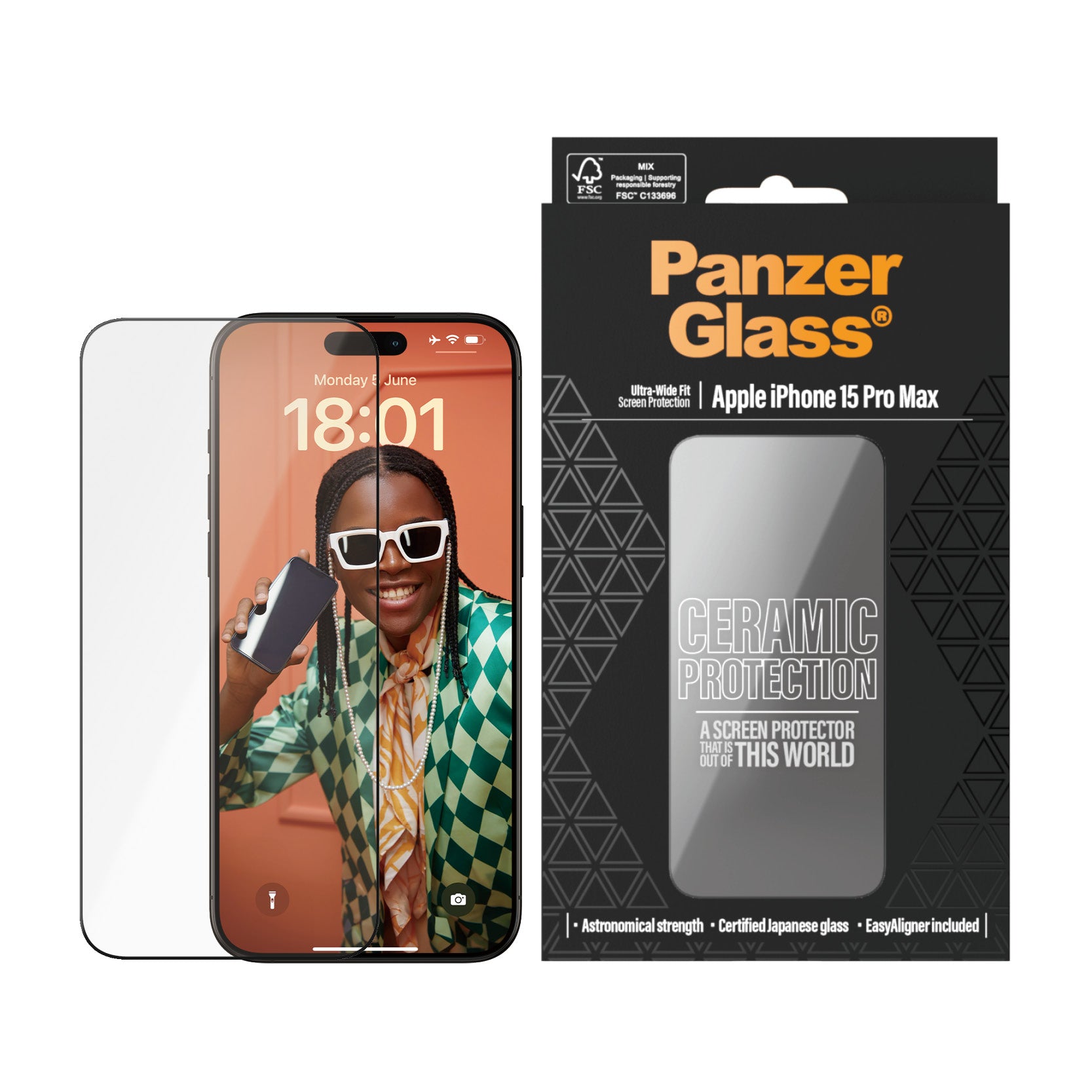 PanzerGlass Ceramic Protection for iPhone 15 Pro Max | Ultra-Wide Fit