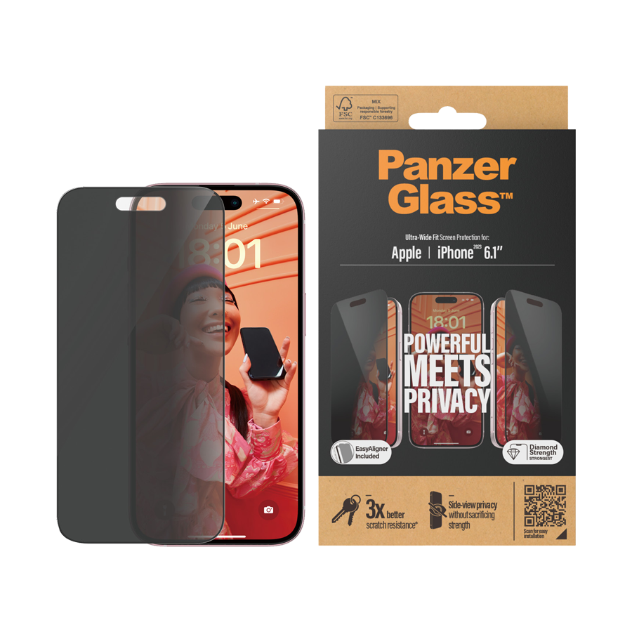 PanzerGlass TemperedGlass Ultra Wide Fit for iPhone 15 Series, Privacy