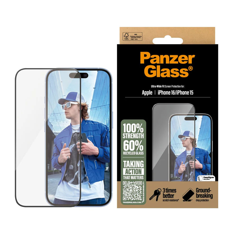 PanzerGlass Screen Protector iPhone 16 Series Ultra-Wide Fit