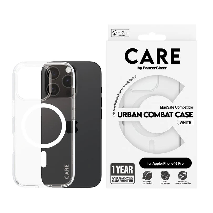 Care Flagship Case Transparent Urban Combat w/ White MagSafe iPhone 16 Series