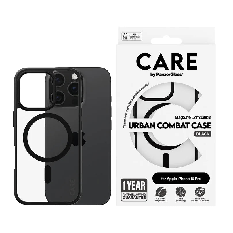 Care Flagship Case Transparent Urban Combat w/ Black Frame & MagSafe iPhone 16 Series