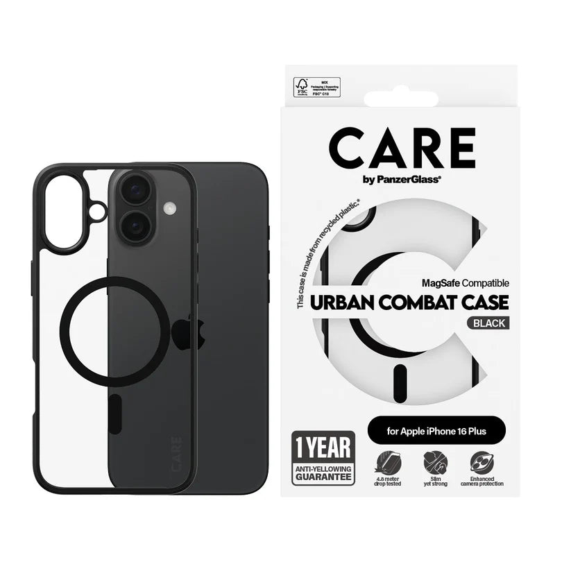 Care Flagship Case Transparent Urban Combat w/ Black Frame & MagSafe iPhone 16 Series