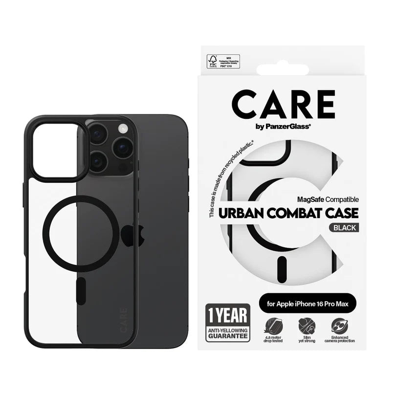 Care Flagship Case Transparent Urban Combat w/ Black Frame & MagSafe iPhone 16 Series