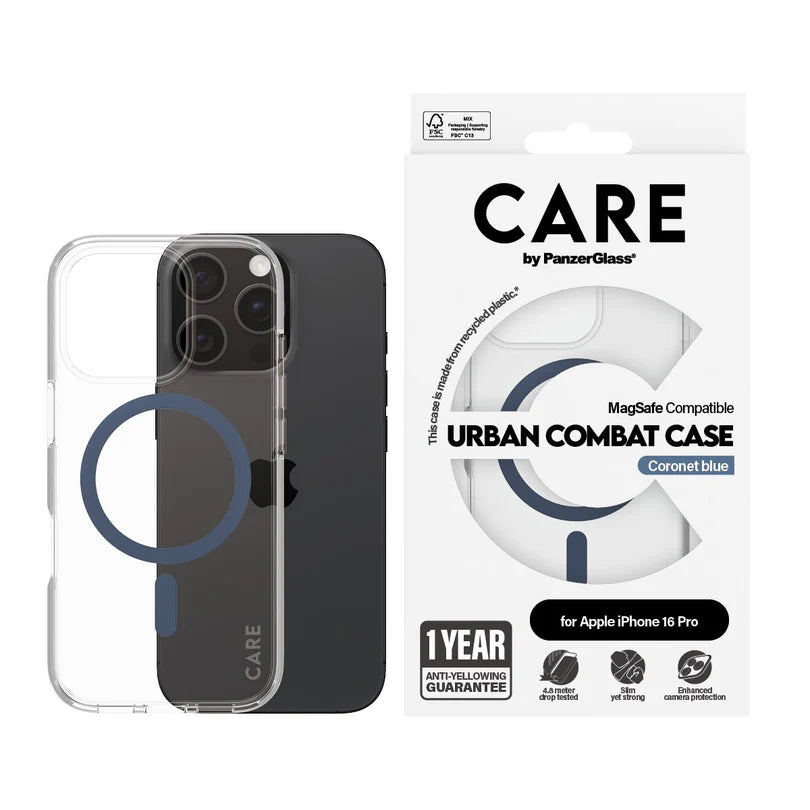 Care Flagship Case Transparent Urban Combat w/ Blue MagSafe iPhone 16 Series