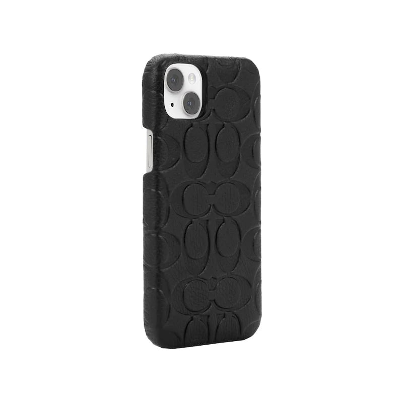 Coach Leather Slim Wrap Case Black Emboss Signature C Pebbled for iPhone 14 Series