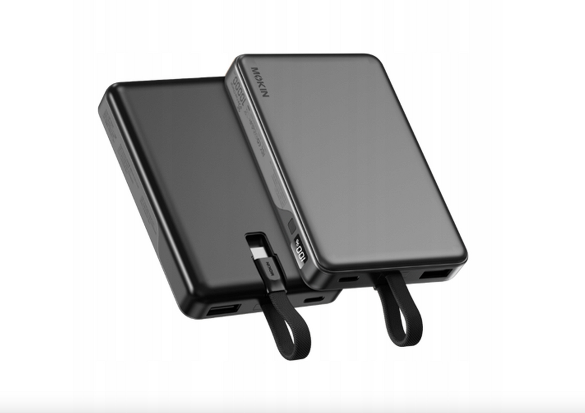 MOKiN 10000 mAh 35W Power Bank with Built-in USB-C Cable, Black