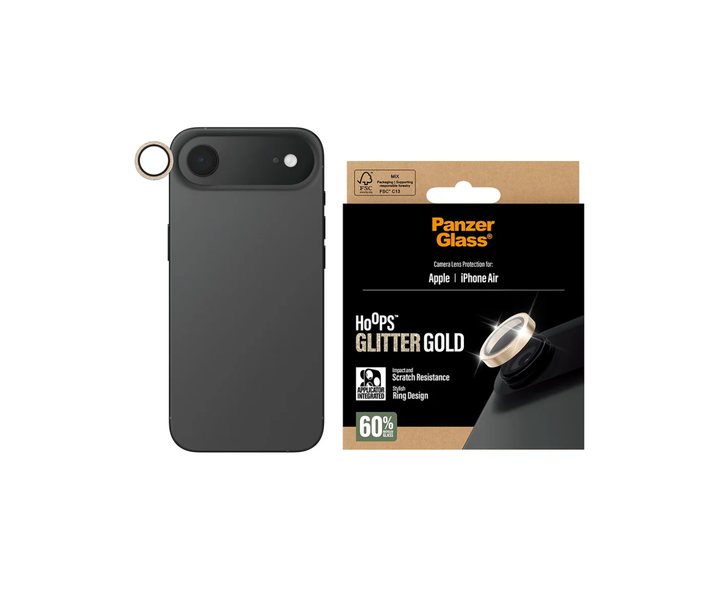 PanzerGlass Hoops Camera Lens Protector Glitter Gold for iPhone 17 Series and iPhone Air