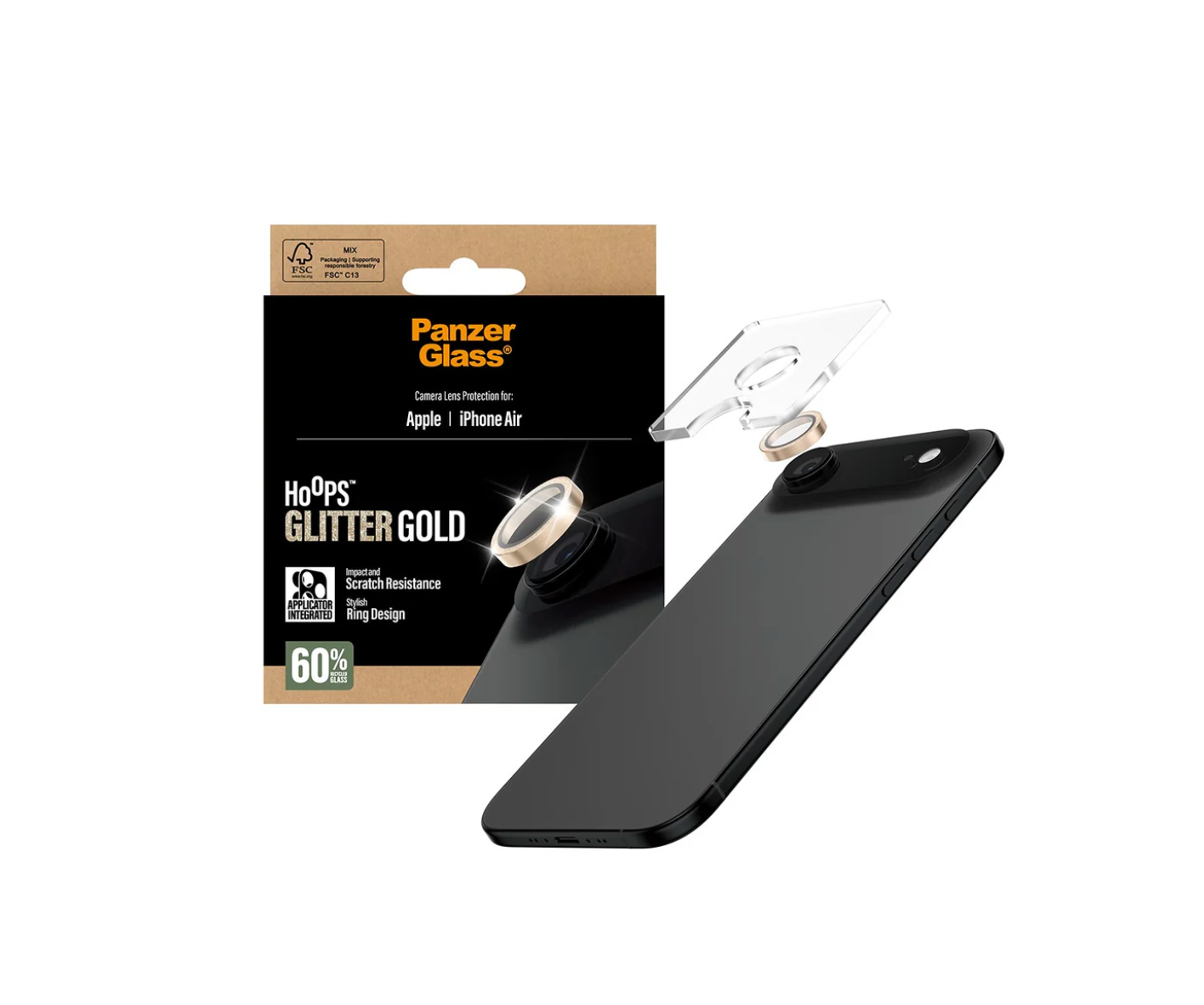 PanzerGlass Hoops Camera Lens Protector Glitter Gold for iPhone 17 Series and iPhone Air